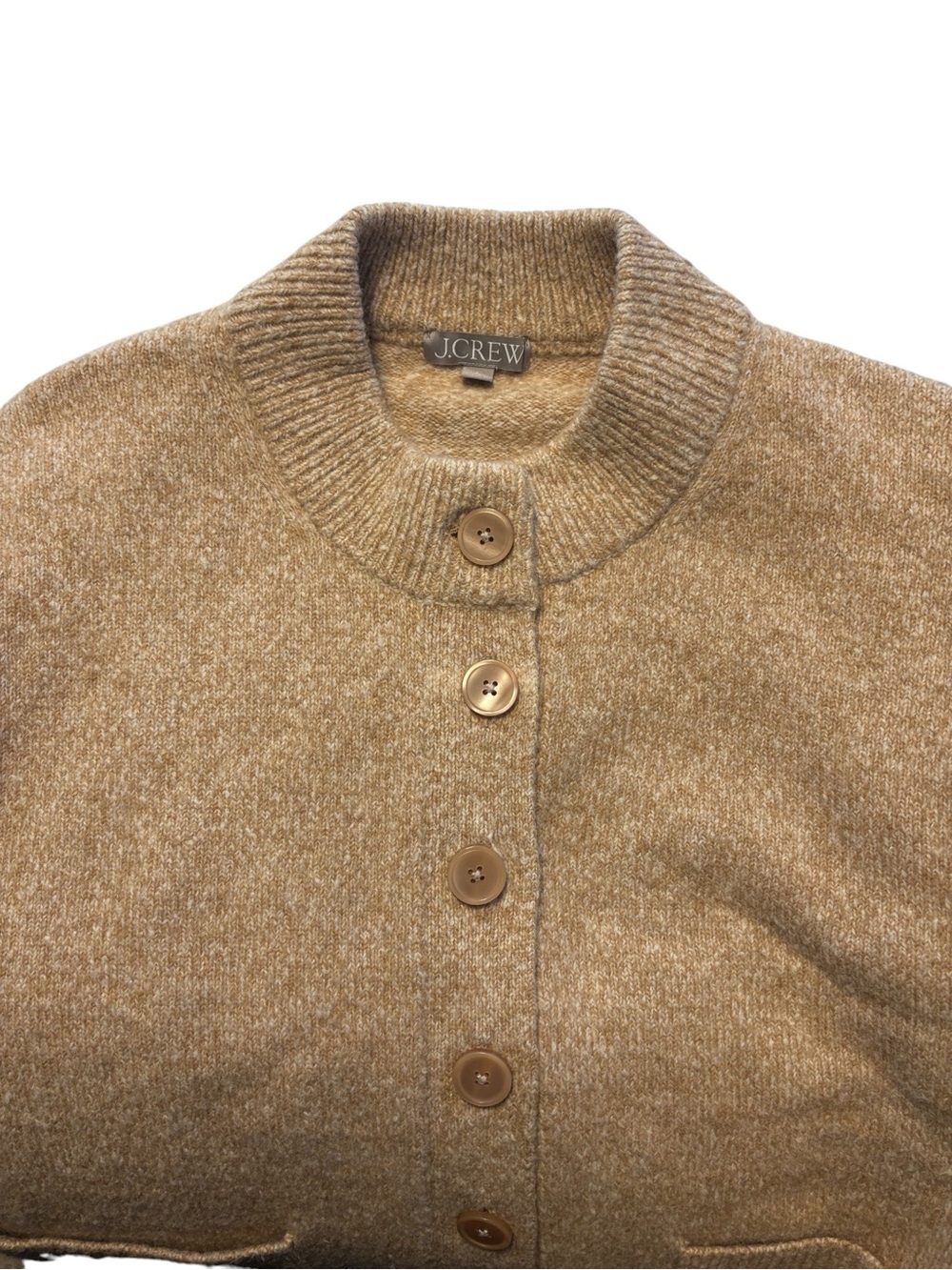 J. Crew Relaxed Milano Stitch Cardigan Large Camel Oversized Alpaca Wool Jacket - Picture 3 of 6
